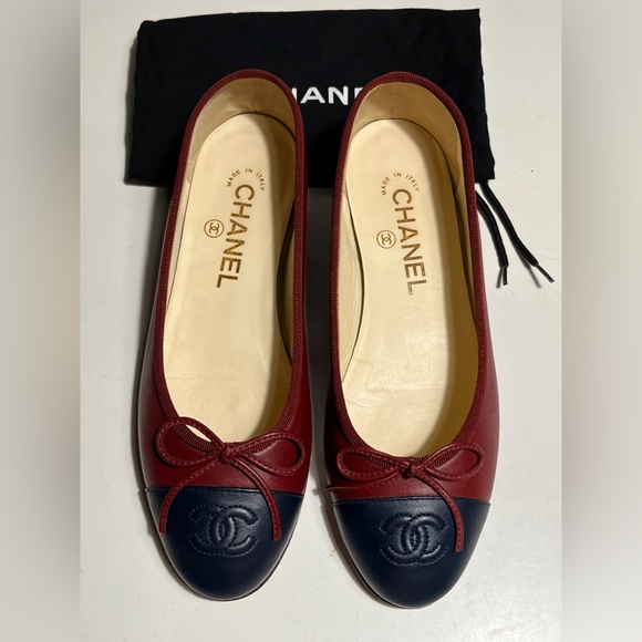 CHANEL Shoes - CHANEL Women's Burgundy and Navy Flats